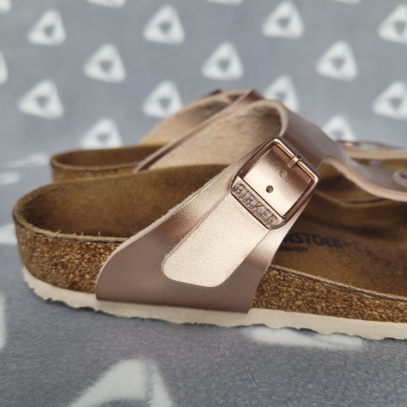 Birkenstock Gizeh Kids Sz 31 Birko Flor Silver Metallic Copper Sandals - Picture 2 of 11